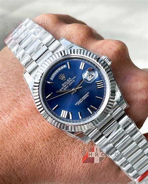 platinum rolex day date blue hex dial|Rolex Day-Date 40 228239.